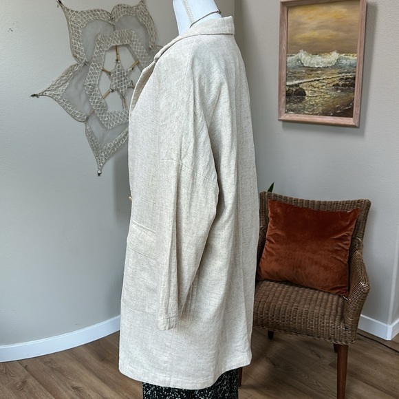 ZARA Brand Linen Blend Oversized Long Blazer - Picture 3 of 11